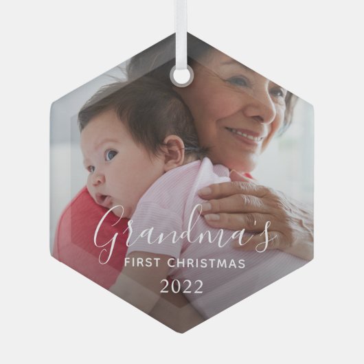 Oma's Eerste Kerstmis Glas Ornament (Voorkant)