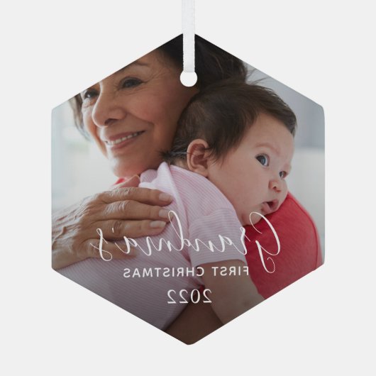 Oma's Eerste Kerstmis Glas Ornament (Achterkant)