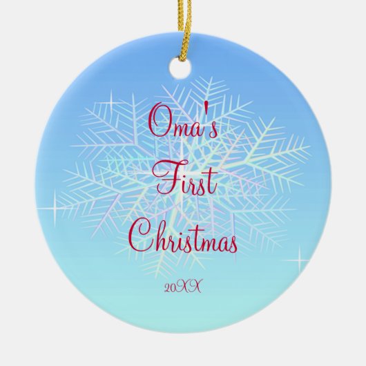 Oma's Eerste Kerstsneeuwvlokkerhangertje Keramisch Ornament (Voorkant)