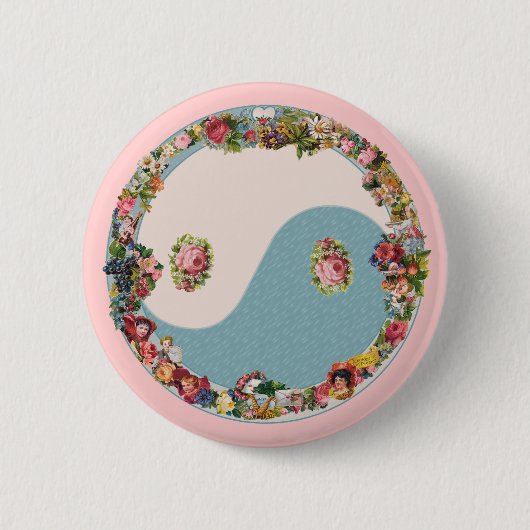 Oma's Floral Yin Yang Ronde Button 5,7 Cm (Voorkant)