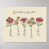 Oma's Flower Garden 5 Grandkids Naam Floral Poster (Voorkant)