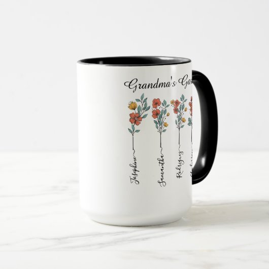 Oma's Garden Custom 4 Namen Bloemen Voor Mam Mok (Voorkant rechts)