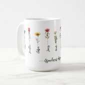 Oma's Garden Custom 9 Namen Script Wildflowers Koffiemok (Voorkant links)