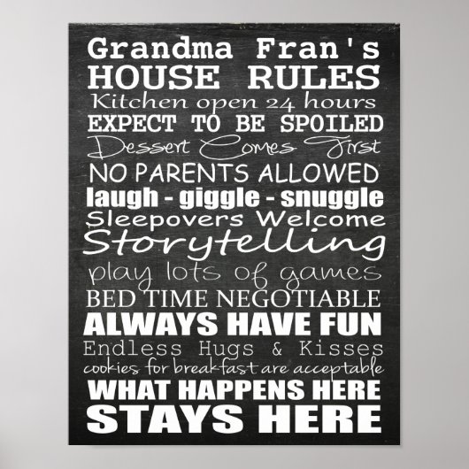 Oma's House Rules - Chalkboard - Aanpassen!! Poster (Voorkant)