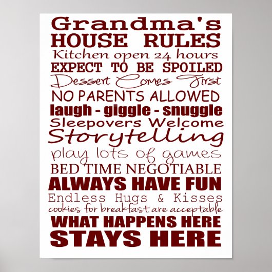 Oma's House Rules Poster 11x14 (Voorkant)
