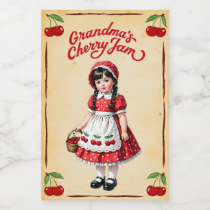 Oma's Kersenjam Vintage Voedseletiket Voedselcontainer Etiket