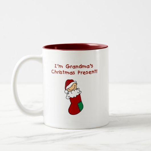 Oma's kerstcadeau Tshirts en geschenken Tweekleurige Koffiemok (Links)