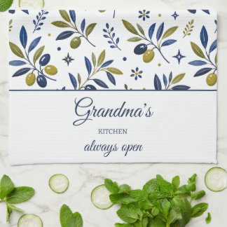 Oma's Keuken Altijd Open Olijftak Patroon Theedoek