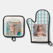 Oma's keuken kleinkinderen twee foto ovenwant & pannenlap set (Voorkant)