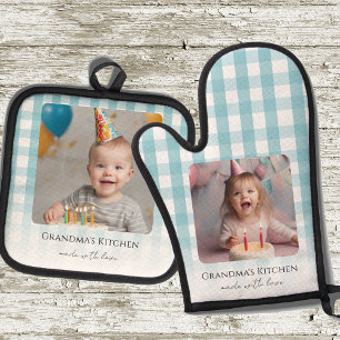 Oma's keuken kleinkinderen twee foto ovenwant & pannenlap set