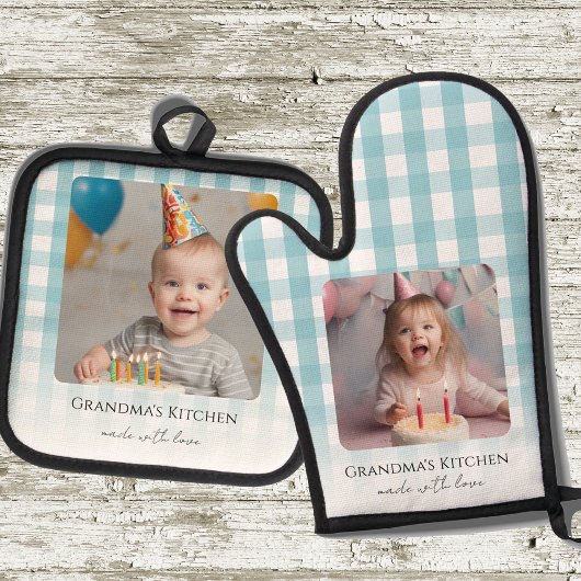 Oma's keuken kleinkinderen twee foto ovenwant & pannenlap set