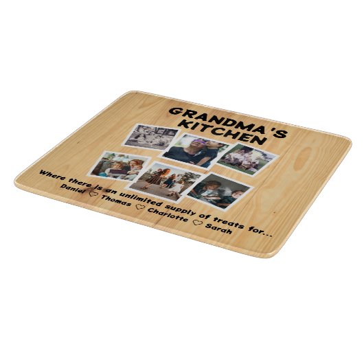 Oma's keuken met aangepaste 6 foto's & namen snijplank (Hoek)
