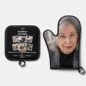 Oma's keuken met familiefoto Collage & Naam Ovenwant & Pannenlap Set (Voorkant)