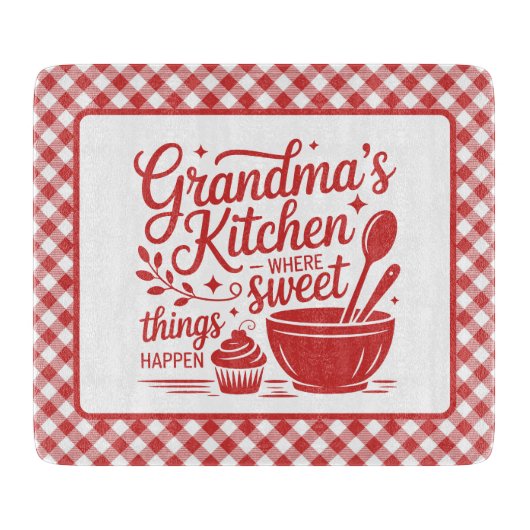 Oma's Keuken Rood Wit Geruit Koken Snijplank (Voorkant)