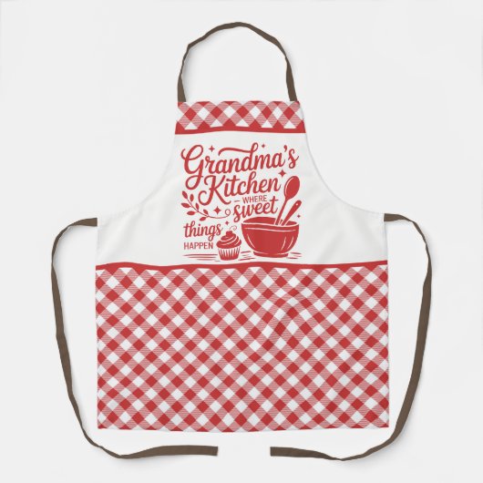 Oma's Keuken Rood Wit Plaid Schort (Voorkant)