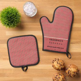 Oma's Keuken Vintage Streep Aanpasbaar Ovenwant & Pannenlap Set