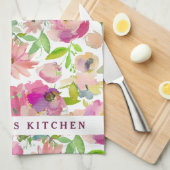 Oma's Keuken Waterverf Bloemen Gepersonaliseerd Theedoek (Quarter Fold)