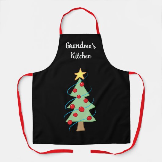 Oma's Keukenkerstboom Black Apron Schort (Voorkant)