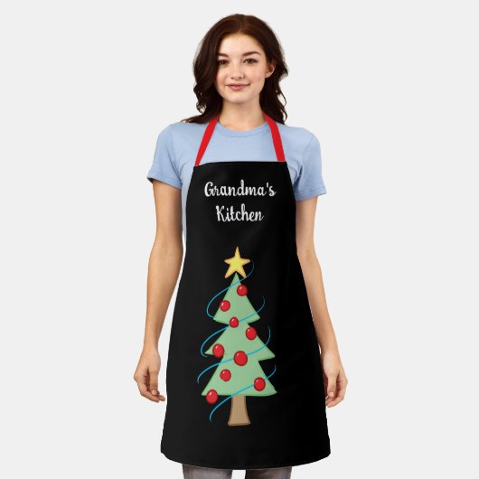 Oma's Keukenkerstboom Black Apron Schort (Gedragen)