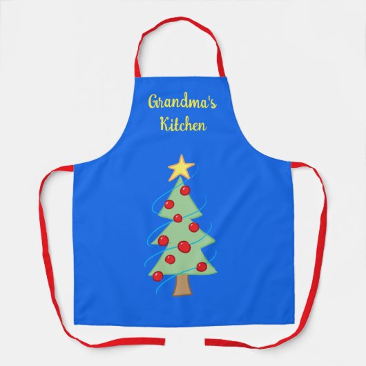 Oma's Keukenkerstboom Blue Apron Schort (Voorkant)