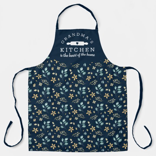 Oma's Kitchen Blue Floral Pattern Schort (Voorkant)