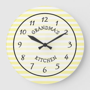 Oma's Kitchen Yellow and White Striped Clock Grote Klok