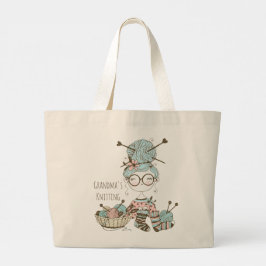 Oma's Knitting Cute Whimsical Modern Crafting Grote Tote Bag