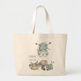 Oma's Knitting Cute Whimsical Modern Crafting Grote Tote Bag