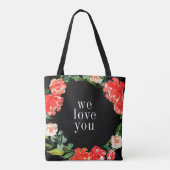 Oma's Knitting Red Waterverf Floral Black Tote Bag (Achterkant)