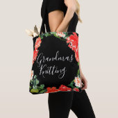 Oma's Knitting Red Waterverf Floral Black Tote Bag (Dichtbij)