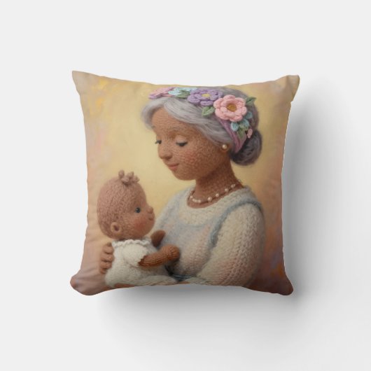 Oma's liefdevolle blik wol ontwerp kussen (Voorkant)