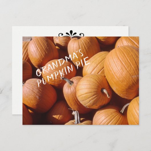 Oma's pomkin Pie Recipe Oranje Herfst Squash Briefkaart (Voorkant / Achterkant)