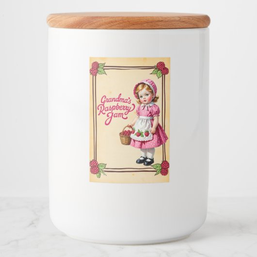 Oma's Raspberry Jam Eten Label Voedselcontainer Etiket (Voorkant)