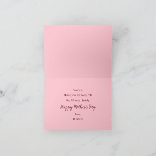 Oma's Rollen Roze en Rood Happy Moederdag Kaart (Binnen)