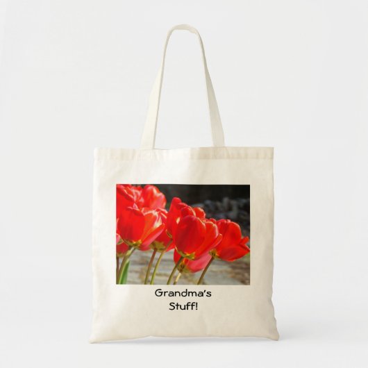 Oma's spullen boodschappentas Rode Tulp Bloemen Om Tote Bag (Voorkant)