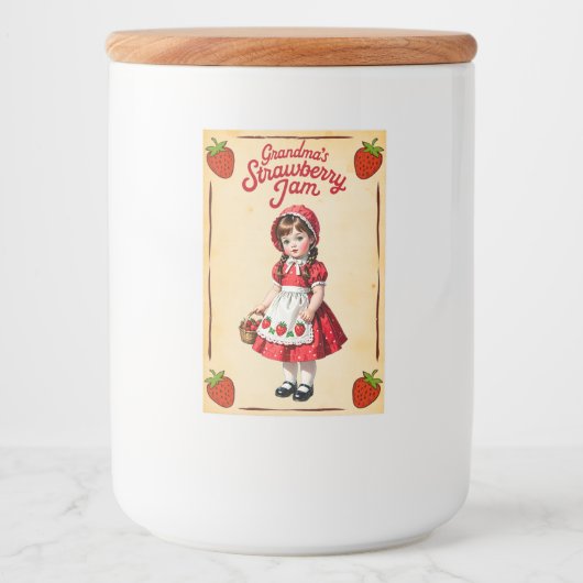 Oma's Strawberry Jam  Eten Label Voedselcontainer Etiket (Voorkant)