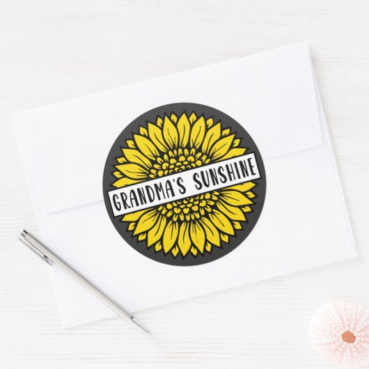 Oma's Sunshine Sunflower Ronde Sticker (Envelop)