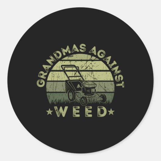 Oma's tegen onkruid grasmaaien ronde sticker (Voorkant)