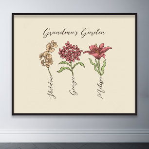 Oma's Tuin Bloem 3 Grootkinderen Naam Floral Poster