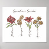 Oma's Tuin Bloem 4 Grootkinderen Naam Floral Poster (Voorkant)
