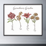Oma's Tuin Bloem 4 Grootkinderen Naam Floral Poster<br><div class="desc">Deze oma's tuinbloem en kleinkinderen Naam custom design is een heerlijke mix van charme en gepersonaliseerde warmte. Het is de perfecte toevoeging aan het oase van elke grootmoeder, die de schoonheid van een botanische tuin direct in haar huis brengt. Met een prachtige bloemenillustratie die de essentie van oma's tuin vastlegt,...</div>