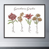 Oma's Tuin Bloem 4 Grootkinderen Naam Floral Poster