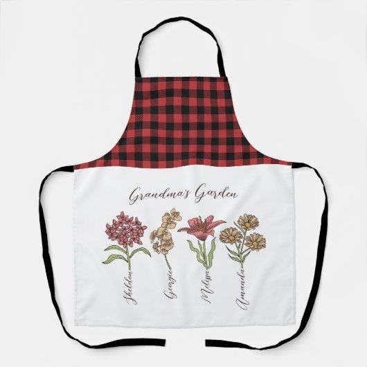 Oma's Tuin Bloem 4 Grootkinderen Naam Floral Schort (Voorkant)