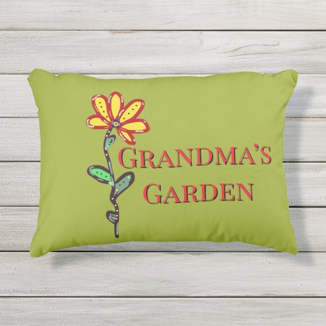 Oma's Tuin Enkele Bloem Groen Buitenkussen (Voorkant)