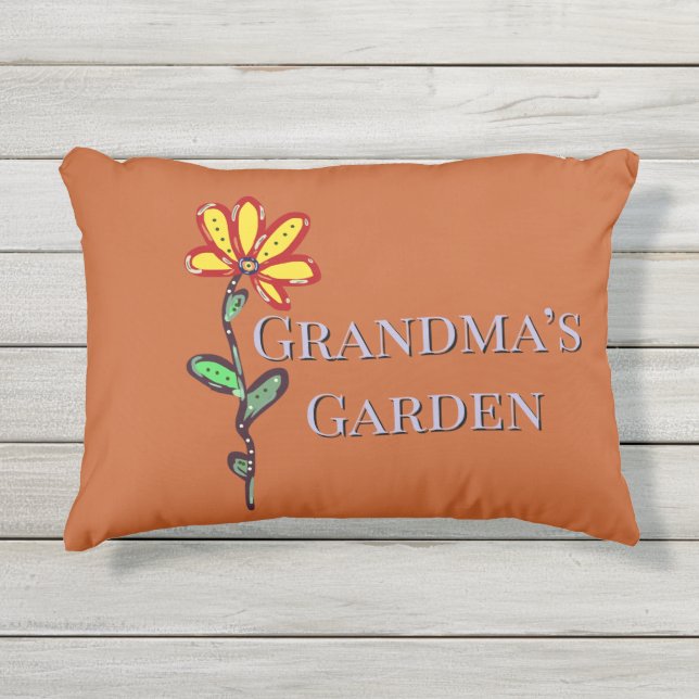 Oma's Tuin Enkele Bloem Oranje Buitenkussen (Voorkant)