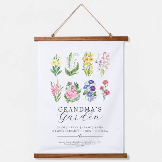 Oma's Tuin Geboorte Maand Bloemen Keepsake Hangend Wandkleed (Voorkant)