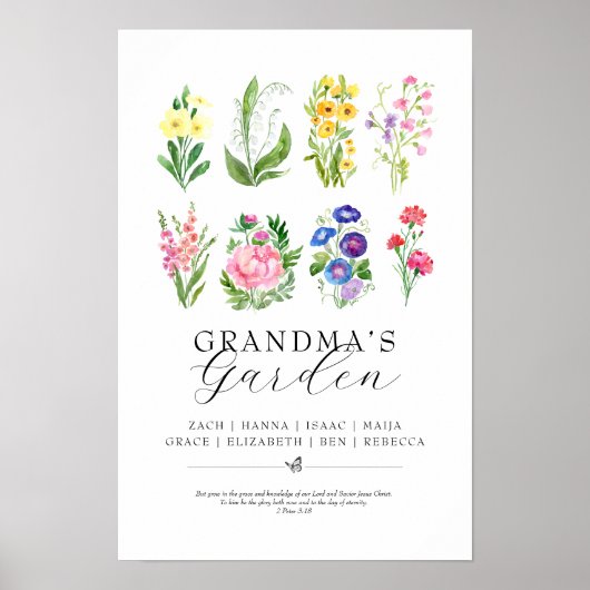 Oma's Tuin Geboorte Maand Bloemen Keepsake Poster (Voorkant)