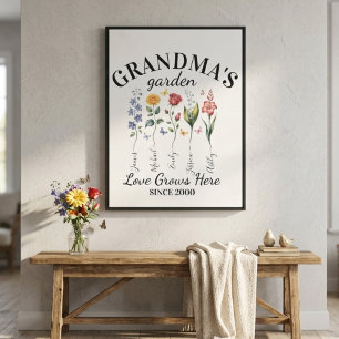 Oma's Tuin Geboortebloem Boeket Liefde Groeit Canvas Afdruk