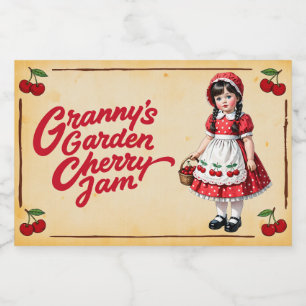 Oma's Tuin Kersenjam - Vintage Voedselcontainer Etiket