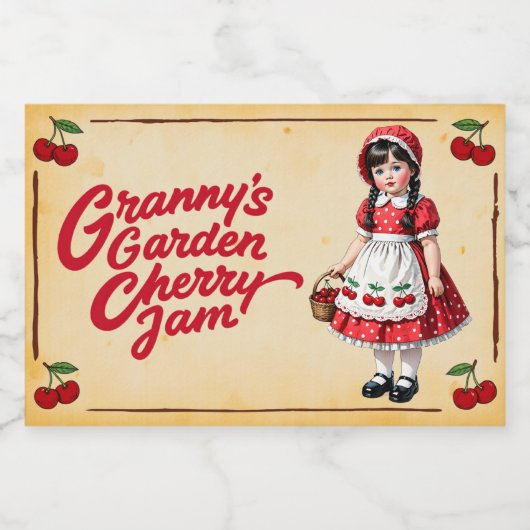 Oma's Tuin Kersenjam - Vintage Voedselcontainer Etiket (Enkel label)